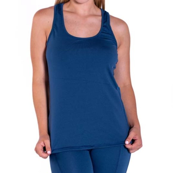 Racerback Mesh Detailed Blue Tank Top - Picture 2 of 6